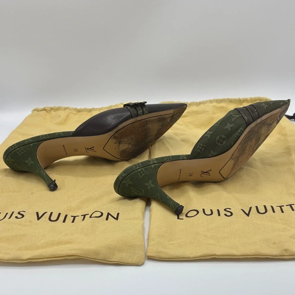 Louis Vuitton 6am Olive Green Monogram Pointed Mule with Brown Straps - size 38 - Picture 7 of 9